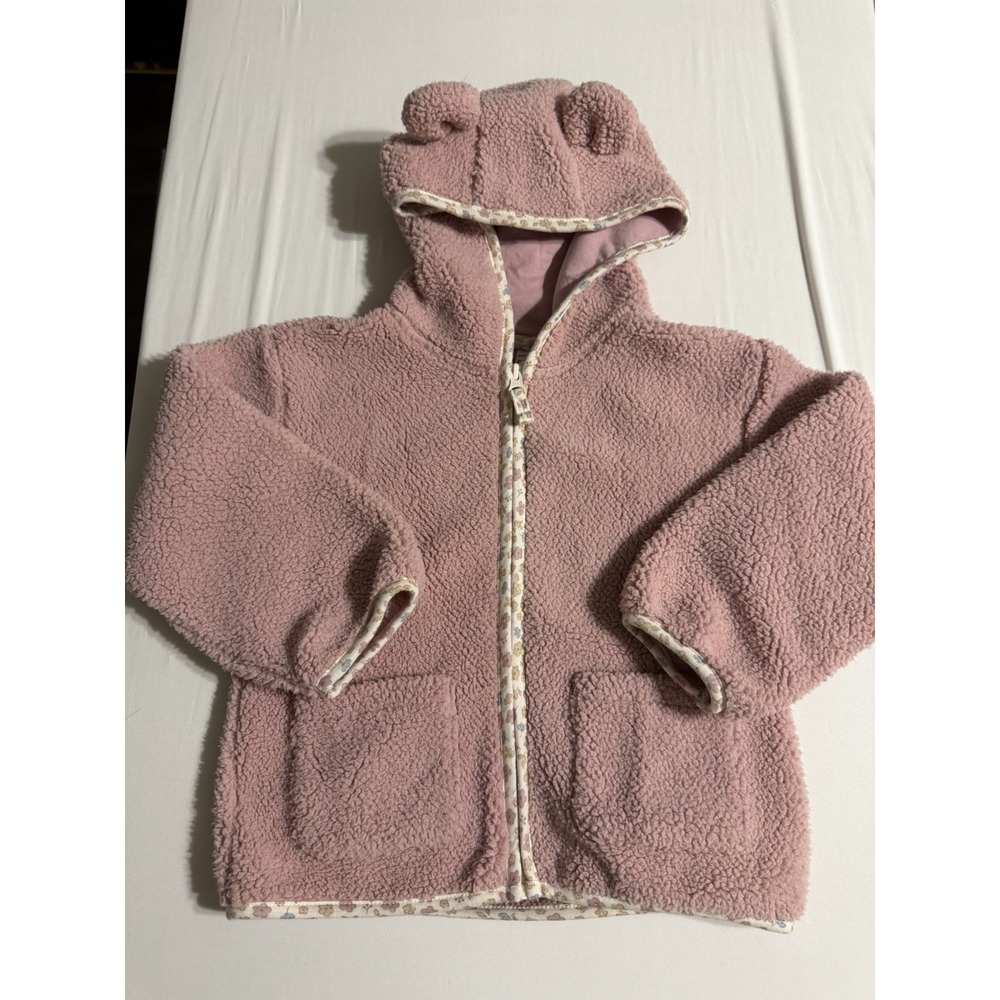 Carter's Toddler Girl Zip-Up Sherpa Hooded Bear Ears Jacket Size 5T Pink EUC